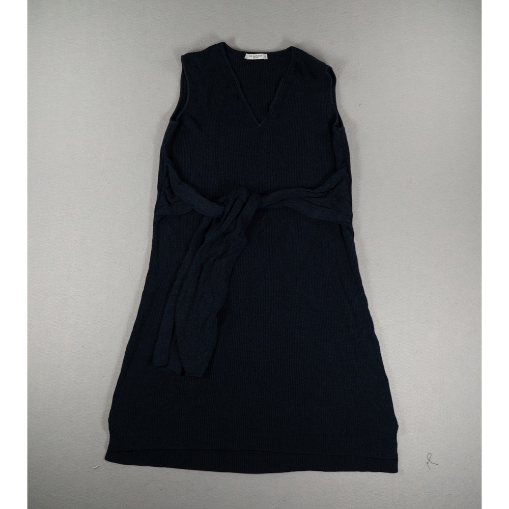 MM.LaFleur Womens Dress M Sleeveless V-Neck Tie Waist Ribbed Knit Navy Blue